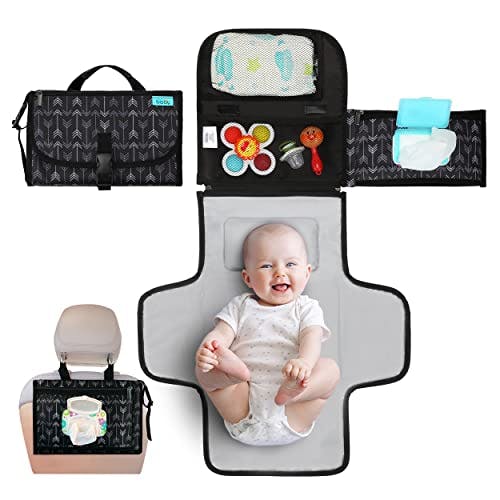 Portable Diaper Changing Pad, Portable Changing pad for Newborn Girl & Boy - Baby Changing Pad with Smart Wipes Pocket – Waterproof Travel Changing Kit - Baby Gift by Kopi Baby - Black Arrow
