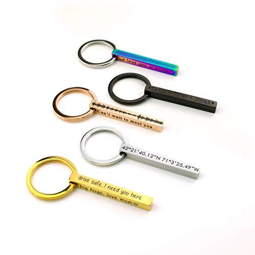 Personalized 4 Sided 3D Bar Keychain Engraved with Names, GPS Coordinates, or Roman Numeral Anniversary or Graduation Date, Valentines Day Gift for Him [Large3D]