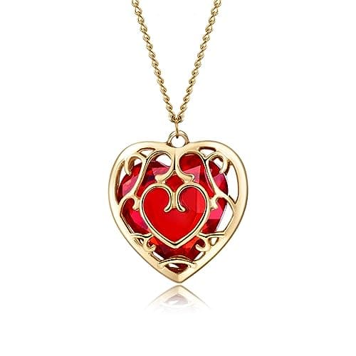 AILUOR The Legend of Zelda Skyward Sword Heart Crystal Necklace Container Keychain Cosplay Created Sapphire Ruby Big Heart Pendant Anime Jewelry Valentines Gifts for Women Girl (Red)