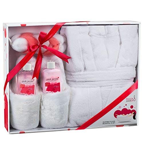 Freida and Joe Luxury Home Spa Basket Pink Peony Ultra Soft Bathrobe & Plush Slipper for Women