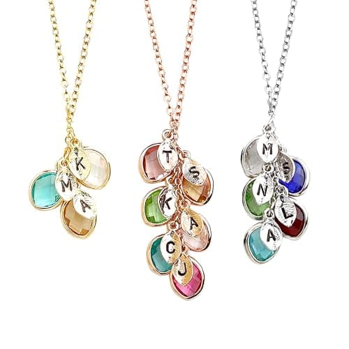 Mother's Day Gift for Grandma Necklace, Initial Necklaces for Women Personalized Jewelry for Women Birthstone Necklace, Grandkids Name Gifts for Mom Necklace Family, Unique – BSON-L-D
