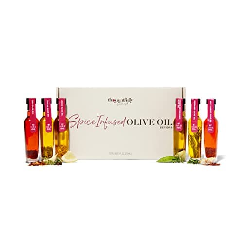 Thoughtfully Gourmet, Spice Infused Olive Oil Gift Set, Premium Extra-Virgin Olive Oil from Spain, Flavors Include Chili, Rosemary, Lemon, Spicy Garlic, Herbes de Provence and Tuscan, Set of 6
