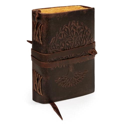 LUXEORIA Leather Journal for Women and Men, 200 Pages - 6"x8", Travel Dairy, Unlined Women's Notebook, Tree Of Life Sketchbook for Drawing, Writing- Antique Deckle Edges Handmade Paper, Vintage Brown