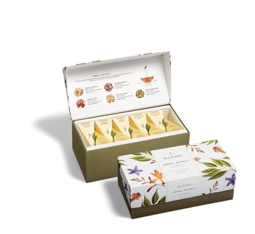 Tea Forte Herbal Retreat Premium Tea Presentation Box Tea Gift Sampler, 20 Count, 2 of Each Variety Individually Wrapped Handcrafted Pyramid Infuser Bags