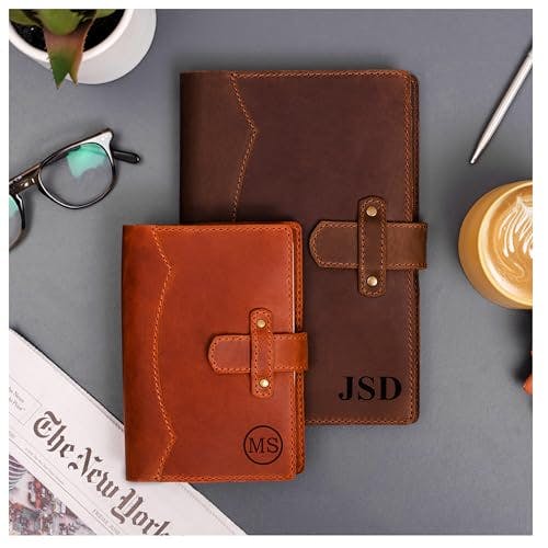 100% Genuine Leather Journal Engraved Name or Initials – Crafted in USA – Personalized Gift for Business, College, Travel, Work – Refillable Lined Pages Notebook for Writing – Journal for Men & Women