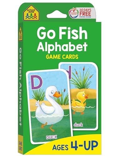 School Zone Go Fish Card Game: Play and Learn the ABCs, Preschool to First Grade, Matching, Uppercase and Lowercase Letters, Word-Picture Recognition, Animals, Ages 4+, Packaging May Vary