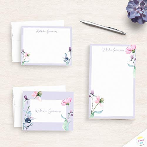 Floral Stationery Personalized - Pretty Customized Stationery Set - Women's Stationary - Letter Writing Paper