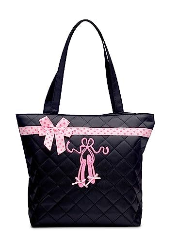 GLOBAL FBA INC Stylish and Practical Quilted Dance Ballet Slippers Tote Bag, Durable Carryall for Dancers and Perfect for Storing Dance Shoes and Accessories, Travel Bag - Black