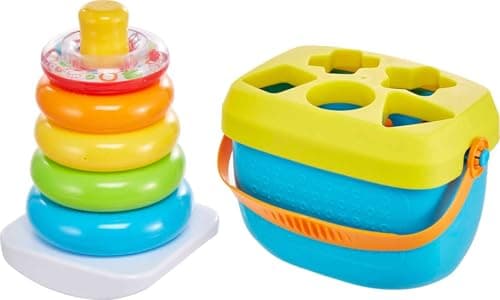 Fisher-Price Infant Toy Set, Baby’s First Blocks (10 Shapes) and Rock-a-Stack Ring Stacking Activity for Ages 6+ Months​ (Amazon Exclusive)