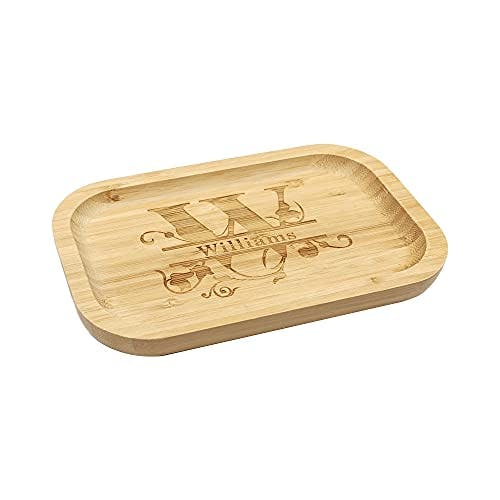 Mojia Personalized Bamboo Serving Trays and Platters, Custom Engraved Decorative Food Platters, Drinks Serving Trays (Rounded Rectangle)