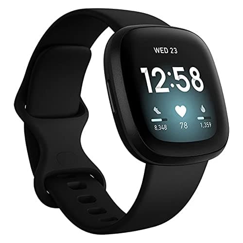 Fitbit Versa 3 Health & Fitness Smartwatch with GPS, 24/7 Heart Rate, Alexa Built-in, 6+ Days Battery, Black/Black, One Size (S & L Bands Included)