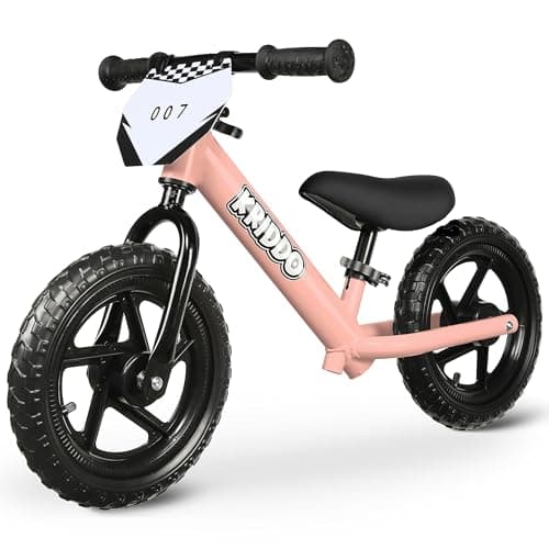 KRIDDO Toddler Balance Bike 2 Year Old, Age 24 Months to 5 Years Old, 12 Inch Push Bicycle with Customize Plate (3 Sets of Stickers Included), Steady Balancing, Gift Bike for 2-3 Boys Girls, Pink