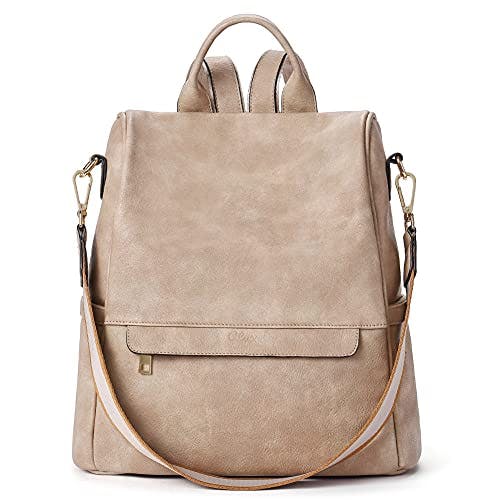 CLUCI Womens Backpack Leather Anti-theft backpack Purse Fashion Designer Large Travel Ladies Convertible College Book Bags Apricot
