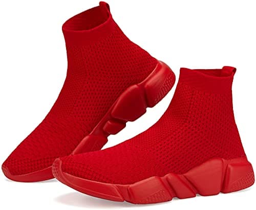 Santiro Mens Gym Shoes Knitted Fashion High Top Slip on Sneakers Lightweight Breathable Athletic Shoes Fashin Tennis Sport Shoes All Red 11 US