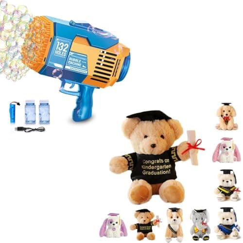 Fulercni Upgraded 132 Holes Bubble Machine Gun,Bazooka Bubble Machine,Rocket Bubble Gun Bubble Machine,Summer Toys Bubble Blaster Maker for Kids, Wedding,Graduation Gift for Kids Graduation Bear