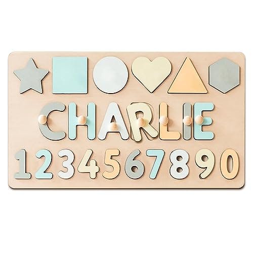 WNNNS Name Puzzle for Kids Personalized Wooden Shapes Puzzles for Toddlers 1-3 Peg Puzzle Educational Toys Learning Number Customized Baby Gifts for Boys Girls First Birthday