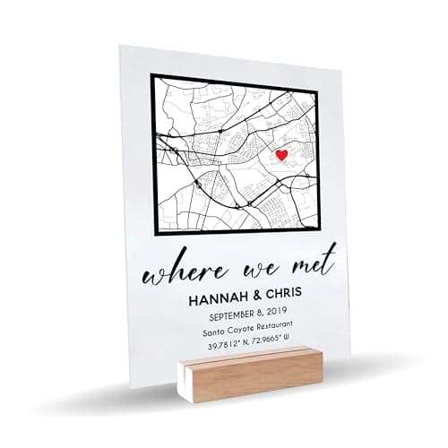 SAME DAY SHIP Where We Met Map Plaque with Wooden, Acrylic, Led Light Stand - Our First Date, Couple Map, Gift for Her, Acrylic Plaque, Custom Location, Gift for Him, Couples Gift, Romantic Gift