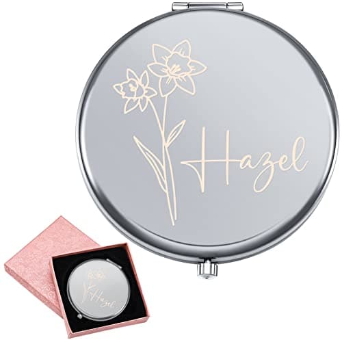 SWIMFUN Personalized Compact Mirror, Engraved Travel Makeup Mirror Handheld Small Mirror, Portable Pocket Mirror, Custom Gift for Woman Girl Bridesmaid Mother, 1X/3X Magnification(Design 02)