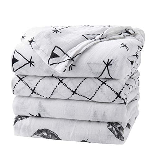 upsimples Baby Swaddle Blanket Unisex Swaddle Wrap Soft Silky Muslin Swaddle Blankets Neutral Receiving Blanket for Boys and Girls, Large 47 x 47 inches, Set of 4-Arrow/Feather/Tent/Crisscross