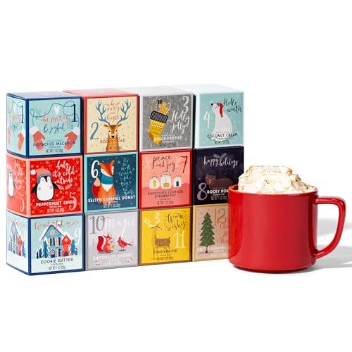 Thoughtfully Gourmet, 12 Days of Christmas Hot Chocolate Gift Set, Flavors Include Rocky Road, Cookies Butter, Pumpkin Pie & More, Set of 12