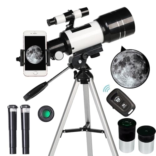 Telescope for Adults & Kids, 70mm Aperture Refractor (15X-150X) Portable Travel Telescope with Phone Adapter & Wireless Remote, Astronomy Beginners Gifts, Black