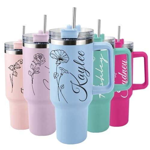 Personalized 40 Oz Tumbler with Handle and Straw, Mothers Day Custom Cup with Name Travel Coffee Mug Personalized Birthday Gifts for Women