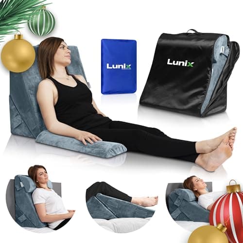 Lunix 3pcs Orthopedic Bed Wedge Pillow Set, Post Surgery Memory Foam for Back, Leg & Knee Pain Relief, Sitting Pillow, Adjustable Pillows for Acid Reflux and GERD for Sleeping, with Hot Cold Pack