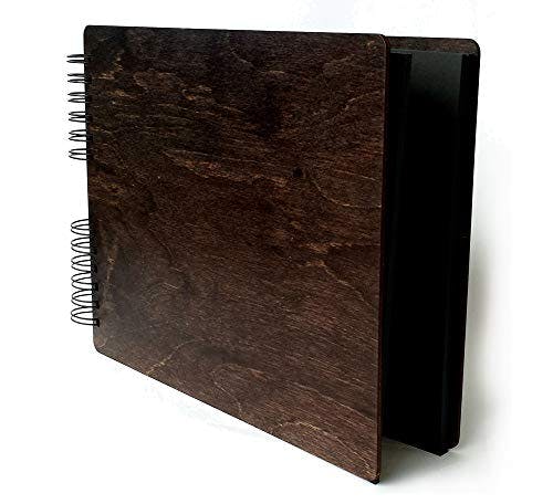 Personalize It Wooden Rustic Book 11" x 8.5" : Made in USA (All Black Cardstock Inside Pages, Front Cover Burnt Cocoa Wood) DIY Scrapbook Album Guestbook Photo Guest Book Sketch Pad
