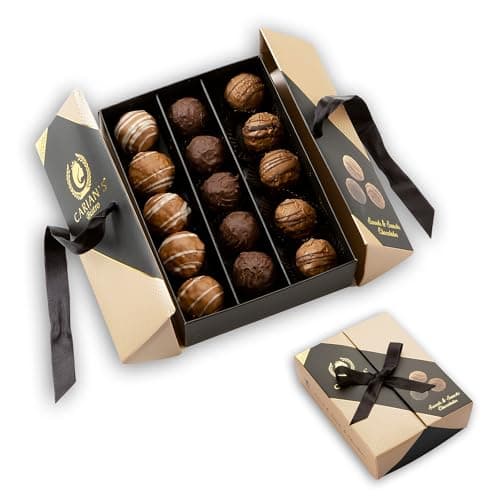 CARIANS Chocolate Gourmet Truffles Box, Mother's Day Chocolate Gift, Box of Candy, Assorted Luxury Chocolate Basket, Dark, Milky, Hazelnut Truffles, Holiday Chocolate, Kosher, Halal, 15 Pc., 7.9 oz.