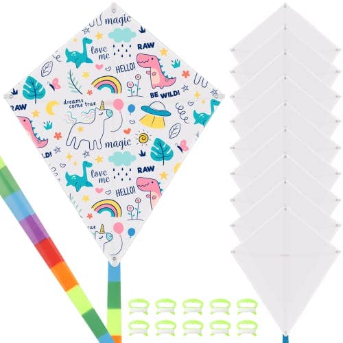 DIY Blank Kites 20 Packs, Bulk Kites DIY Kit for Kids DIY Decorating Coloring, Kite Making Craft Kit for Kids Aged 4+ Outdoor Activities, Include 30 Hand Grips with 98ft Kite String