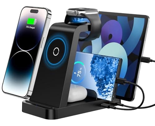 Wireless Charger for iPhone - 5 in 1 Charging Station for Multiple Devices Apple: Fast Wireless Charging Stand Dock for iPhone 16e 16 15 14 13 12 Pro Max Apple Watch Airpods