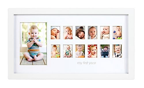 Pearhead My First Year Photo Moments, Baby's First Twelve Months Photo Collage and Gender Neutral Keepsake, Ideal for Baby Shower, New Mom Gift and Nursery Decor, 13 Photo Inserts, White