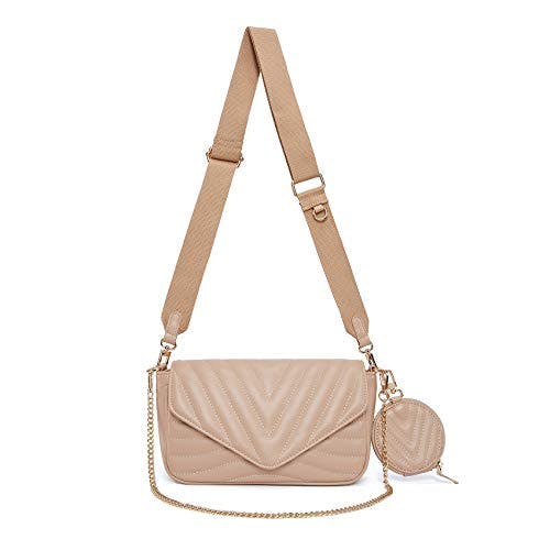Small Quilted Crossbody Bags for Women Stylish Designer Purses and Handbags with Coin Purse including 2 Size Bag (Khaki)