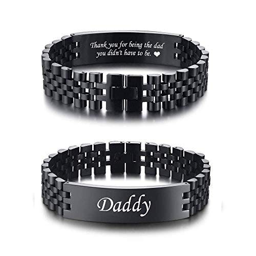 VNOX Custom Engraving Masculine Metal Band Stainless Steel Link Bracelet Personalized Engraved DAD Jewelry Gift for Men DAD Father,2-Style 5