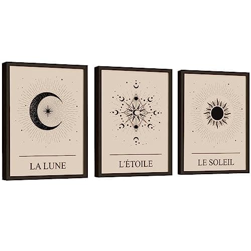 EXCOOL CLUB Boho Celestial Decor - 12x16 Celestial Art Poster, Vintage Star Decor, Sun and Moon Tarot Card Wall Art Print, Aesthetic Astrology Pictures for Bedroom Decorations (UNFRAMED)