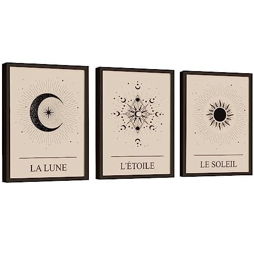 EXCOOL CLUB Boho Celestial Decor - 12x16 Celestial Art Poster, Vintage Star Tarot Decor, Sun and Moon Tarot Card Wall Art Print, Aesthetic Tarot Astrology Pictures for Bedroom Decorations (UNFRAMED)