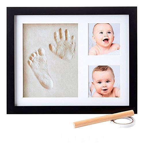 Little Hippo Baby Handprint Kit | Clay Footprint Keepsake Kit, Baby Prints Photo Frame, Infant Picture Frame, Baby Shower Gifts for Boy or Girl, Newborn Keepsakes (Black)