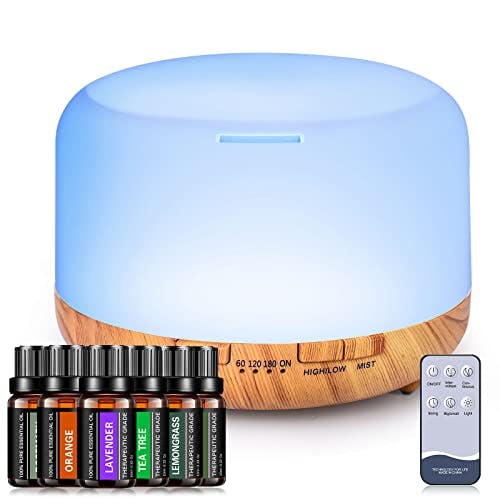 YIKUBEE Oil Diffuser with Essential Oils Set, 500ml Essential Oil Diffuser, 6x10mL Essential Oils for diffusers for Home, Aromatherapy Humidifier, Diffusers for Essential Oils Large Room