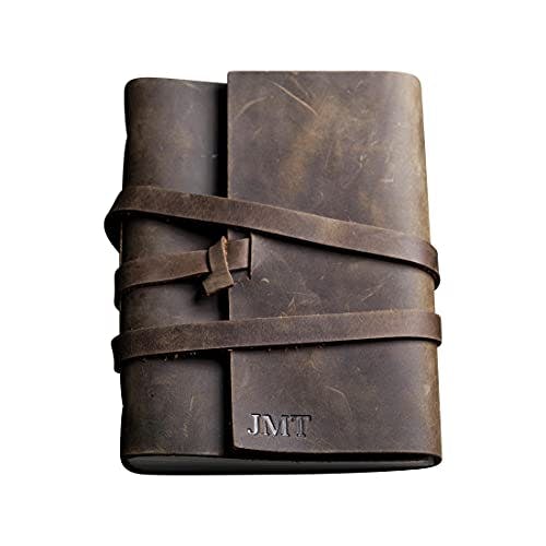 Ox & Pine Personalized Wrapped Leather Journal - Made From Full Grain Leather - Notebook or Sketchbook (4x6, Unlined Paper, Rustic Brown)