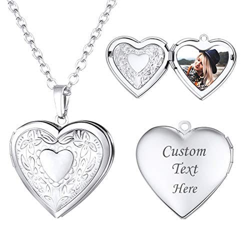 U7 Platinum Plated Charm Necklaces Heart Pendant Photo Locket Necklace for Women