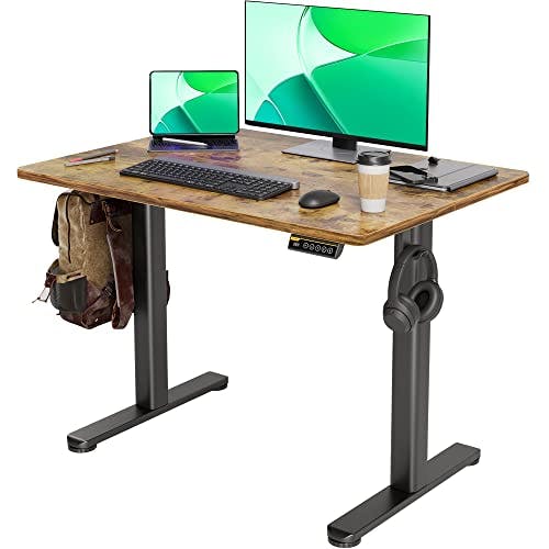Claiks Electric Standing Desk, Adjustable Height Stand up Desk, 40x24 Inches Sit Stand Home Office Desk with Splice Board, Black Frame/Rustic Brown Top