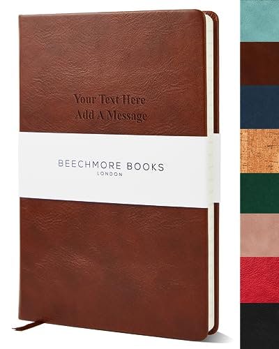 BEECHMORE BOOKS Ruled Journal Notebook - A5 Brown 160 Lined Pages 8.3 x 5.8 inch | Personalized Leather Daily Journals For Writing - Thick 120gsm Cream Paper | Gifts for Men, Women, Notebooks For Work