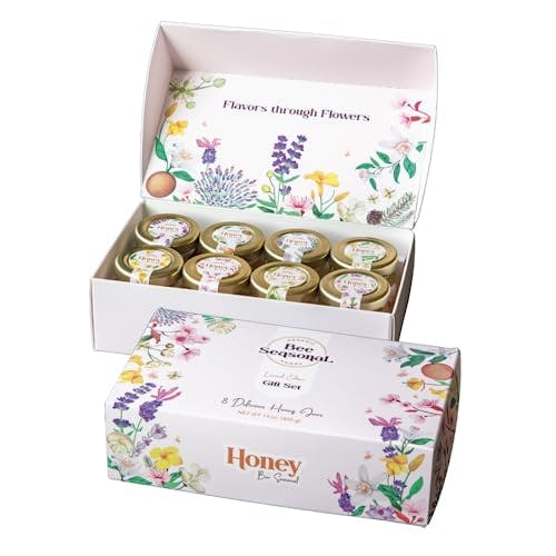 Bee Seasonal Organic & Raw Honey Gift Box - 8 Pack - 14oz.