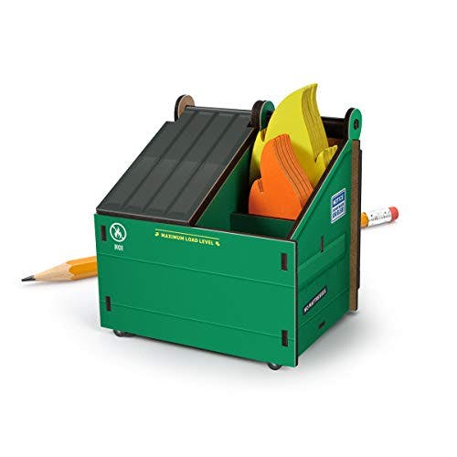 Genuine Fred DESK DUMPSTER Pencil Holder with Flame Note Cards, 3 compartments for Desk and Office Supplies