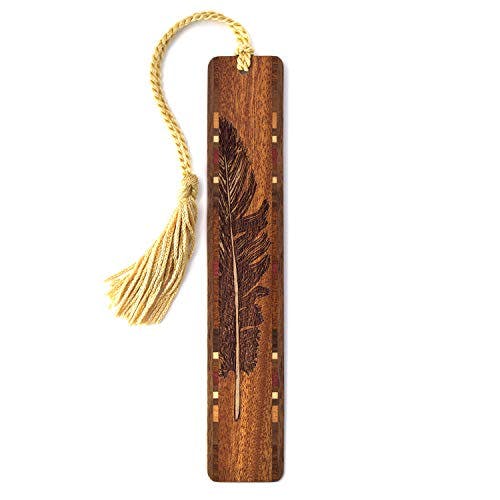 Feather Handmade Engraved Wooden Bookmark with Tassel - Search B072KTFLLY for Personalized Version