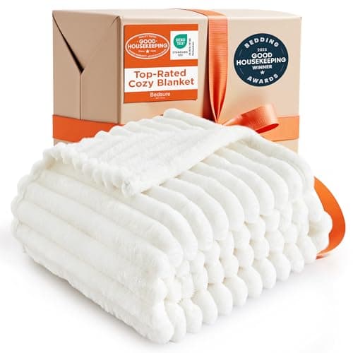 Bedsure GentleSoft White Throw Blanket for Couch - Cozy Blanket for Women, Cute Fleece Throw for Girls, Christmas Birthday Gifts for Women Men Teen, Room Home Boho Fall Decor, Off White, 50x60 Inches