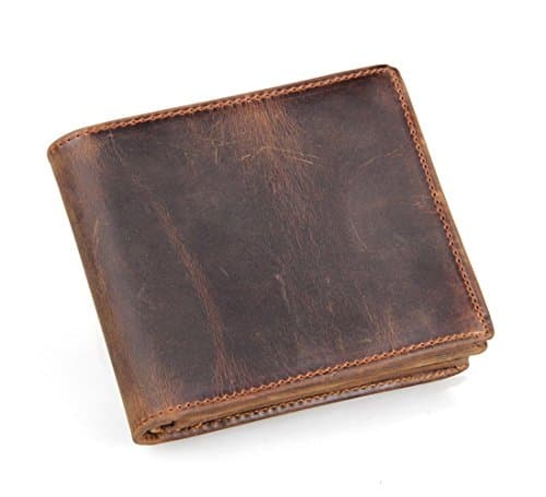 HRS Genuine Leather Wallets for Men-Handmade Vintage Italian Distressed Large Bifold Men's Wallet with RFID Blocking ID Window and Zipper