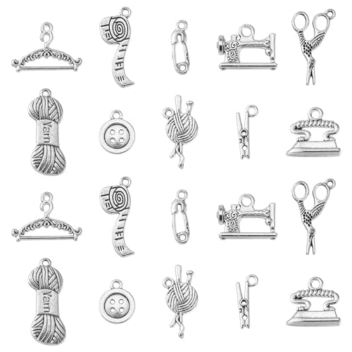 Ipotkitt 100pcs Antique Sewing Charms Mixed Style Sewing Machine Scissors Yarn Charms Bulk for Jewelry Making Bracelet