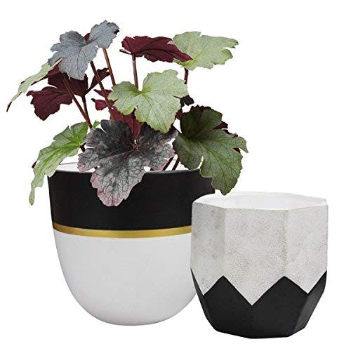LA JOLIE MUSE Ceramic Plant Flower Pots Indoor - 6.3 + 5 Inch Modern White Geometric Octagon & Round Orchid Cactus Herb Planter Pots for Home Decor, Matte Finish