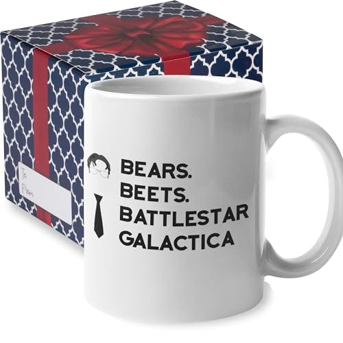 The Office Merchandise Bears Beets Battlestar Galactica Mug | The Office Gifts TV Show - Dunder Mifflin Mug Cup | The Office Merch Memorabilia Funny Coffee Mugs Boom Roasted Dwight Schrute Quotes